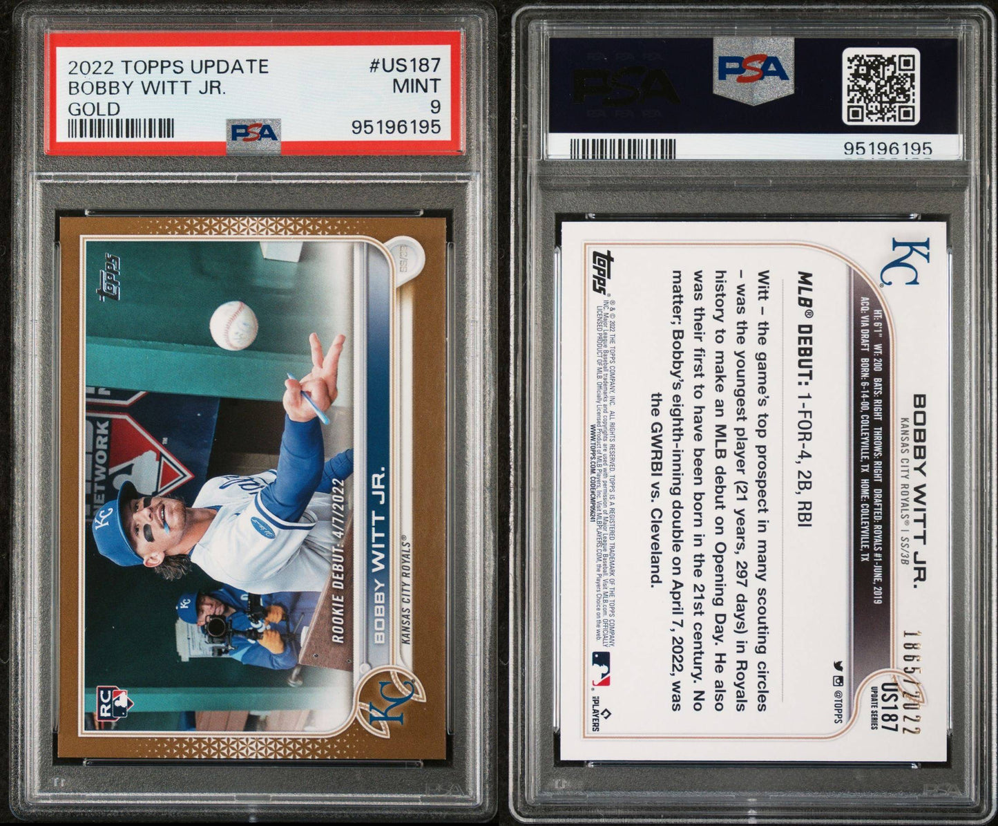 2022 Topps Update Bobby Witt Jr. Gold # /2022 PSA 9 POP 91
