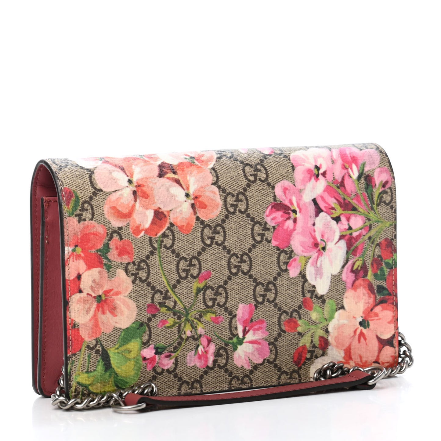 GG Supreme Monogram Blooms Chain Wallet Beige Multicolor Dry Rose