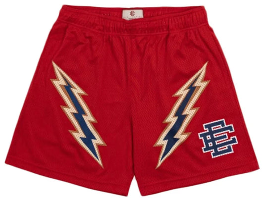 Eric Emanuel Red Lightning Bolt Shorts