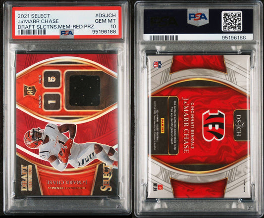 2021 Select Ja'Marr Chase Draft Selections Patch Red Prizm PSA 10 POP 10