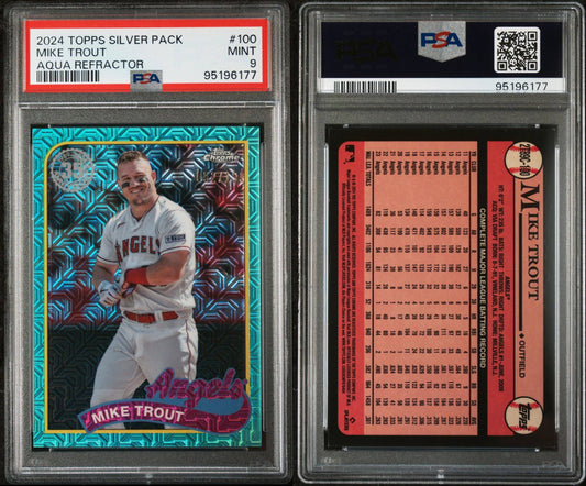 2024 Topps Chrome Silver Pack Mike Trout Aqua Refractor # /199 PSA 9 POP 2