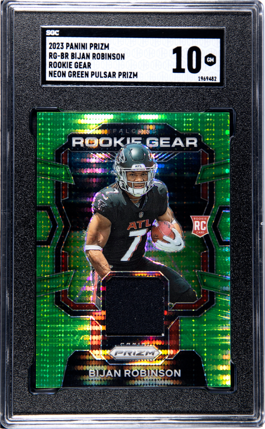 2023 Panini Prizm Bijan Robinson Rookie Gear Neon Green Pulsar Prizm SGC 10 POP 5