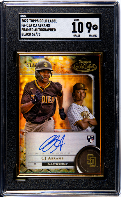 2022 Topps Gold Label CJ Abrams Framed Autographed # /75 SGC 10 POP 2
