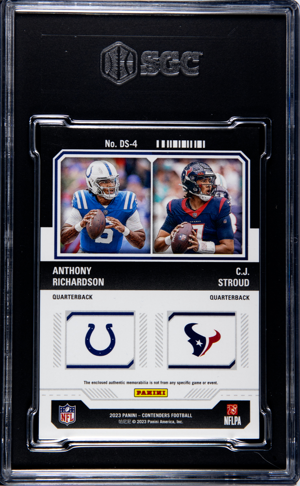 2023 Panini Contenders Richardson/Stroud Rookie Ticket Dual Swatches SGC 9.5 POP 6