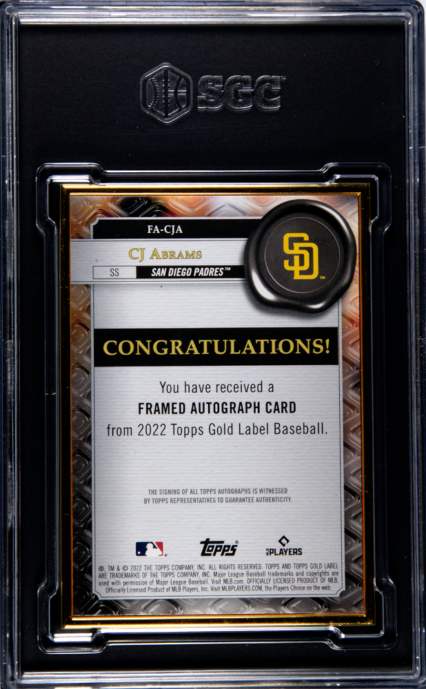 2022 Topps Gold Label CJ Abrams Framed Autographed # /75 SGC 10 POP 2