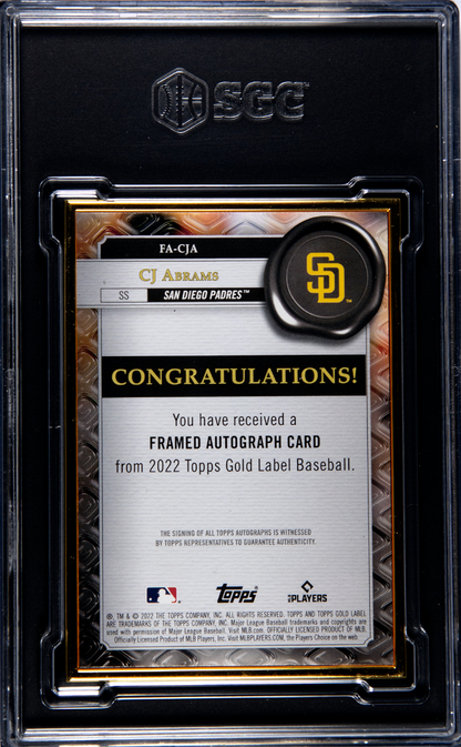 2022 Topps Gold Label CJ Abrams Framed Autographed # /75 SGC 10 POP 2