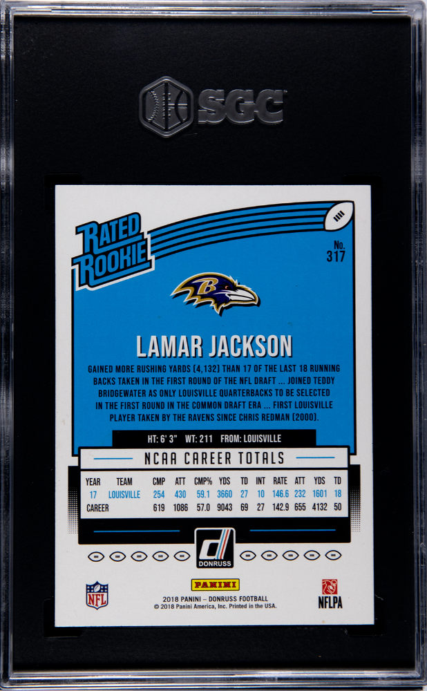2018 Donruss Lamar Jackson Rated Rookie SGC 8.5 POP 28