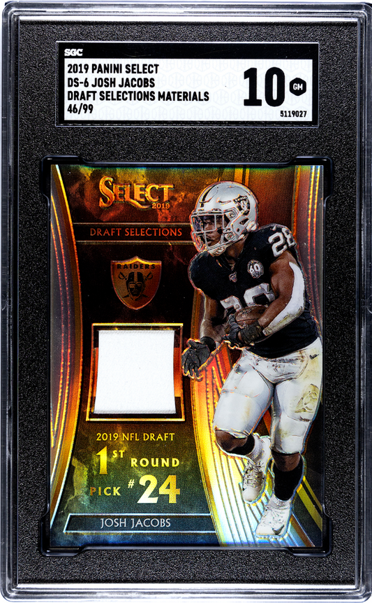 2019 Panini Select Josh Jacobs Draft Selection Materials # /99 SGC 10 POP 1