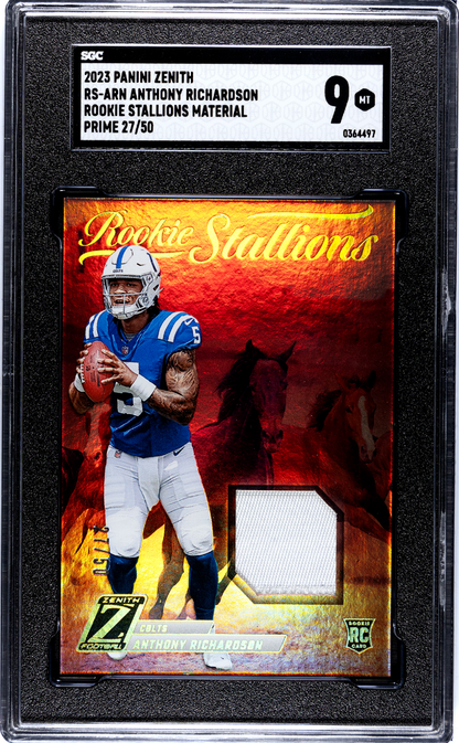 2023 Panini Zenith Anthony Richardson Rookie Stallions Material # /50 SGC 9 POP 1