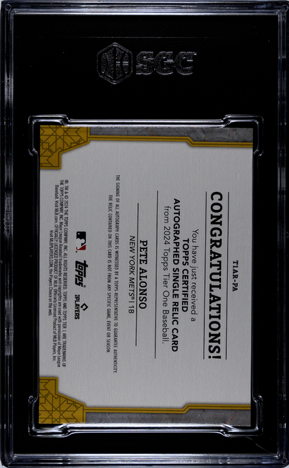 2024 Topps Tier One Pete Alonso Autographed Dual Relic # /149 SGC 10 POP 2