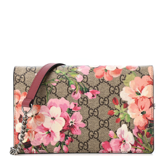 GG Supreme Monogram Blooms Chain Wallet Beige Multicolor Dry Rose